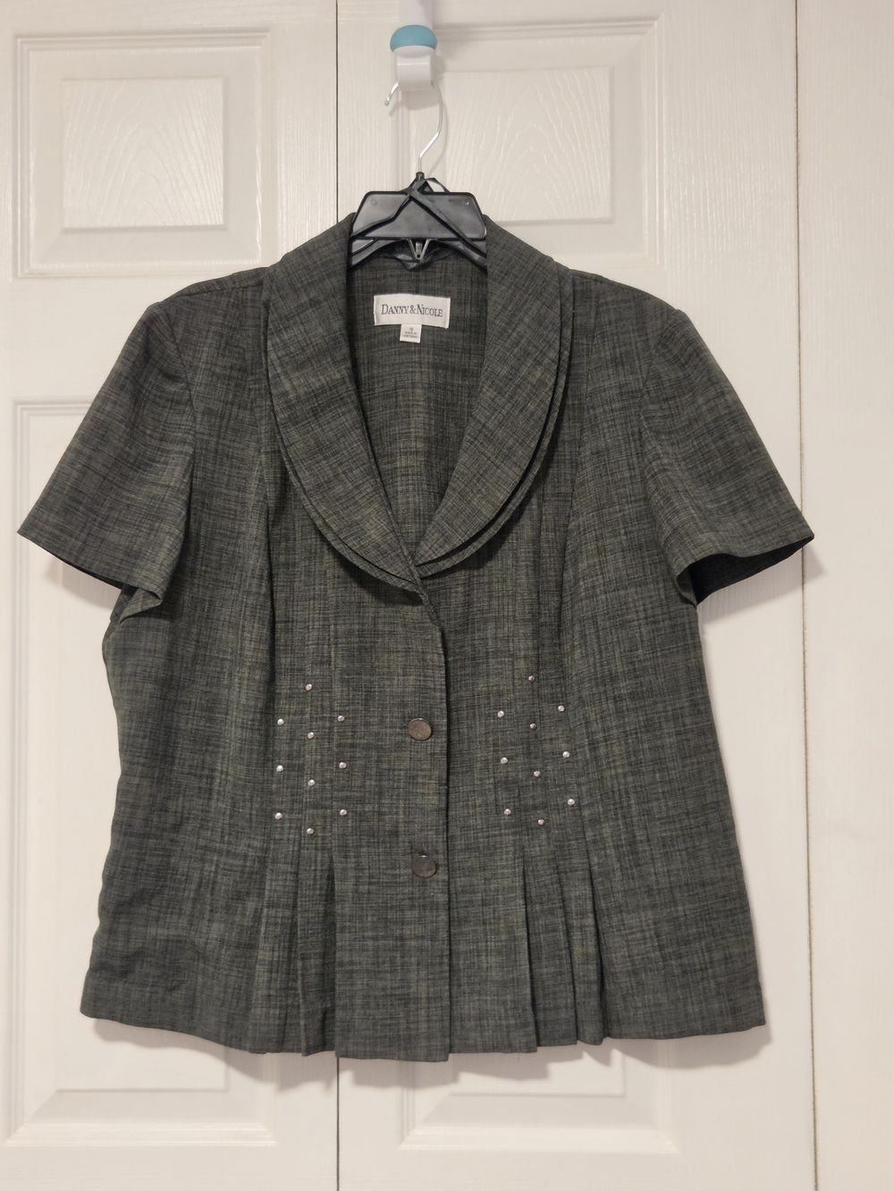 Danny & Nicole Gray Short-Sleeve Plaid Blazer with Rhinestone Detail